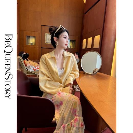 BeQueenStory【浪漫旋律】蓬松肌理感48支双股精纺进口羊毛长袖衬衫 商品图0