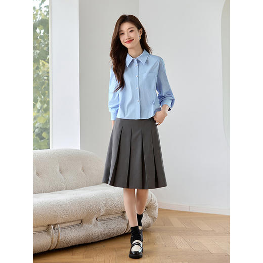 【专属特价】熙世界法式时尚蓝白条纹衬衫秋2025新款小个子宽松洋气别致上衣 商品图3