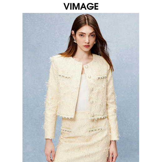 VIMAGE纬漫纪秋季新款气质显瘦通勤小香风短外套V2203802 商品图3