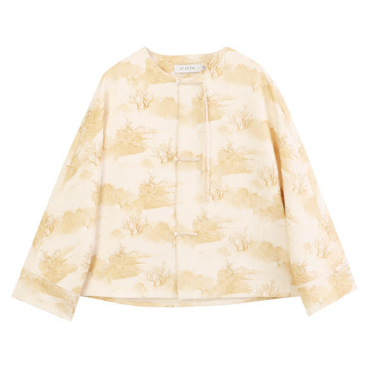 玳莎新中式圆领薄外套女2024早秋新款提花印花盘扣设计连肩袖上衣  EC37304 商品图4