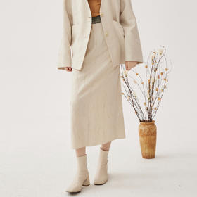 谜底针织半身裙2024秋季新品优雅气质A字型压褶长裙半裙243MB1090