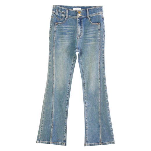 玳莎天丝微喇牛仔裤女2024年秋季新款开衩脚口时尚修身显瘦喇叭裤  EC36304 商品图4