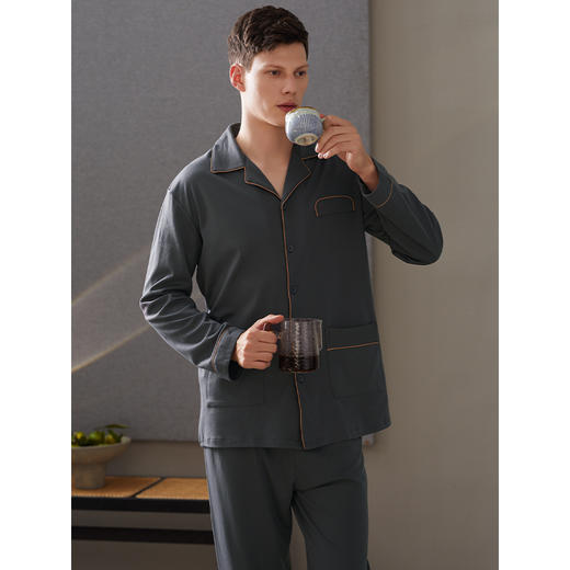 芬腾纯棉秋季男士睡衣春秋款长袖秋冬男款大码中年全棉家居服套装 商品图1