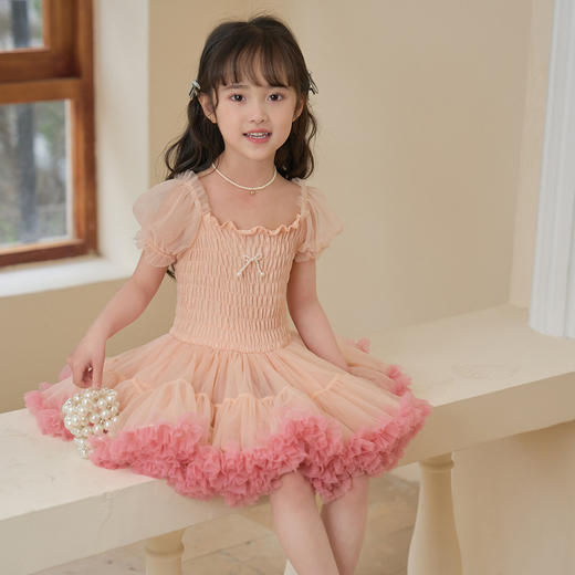 【点亮心中的童年~】2024夏季新款女童泡泡袖tutu连衣裙宝宝周岁衣服蓬蓬法式网纱裙女 商品图2