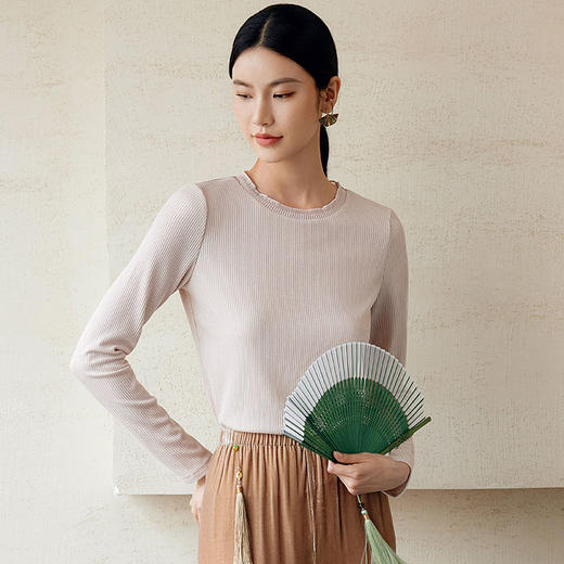 玳莎拼接设计感圆领针织衫女2024新款显瘦纯色内搭长袖上衣  EC32303 商品图2