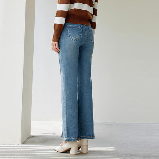 玳莎天丝微喇牛仔裤女2024年秋季新款开衩脚口时尚修身显瘦喇叭裤  EC36304 商品图3