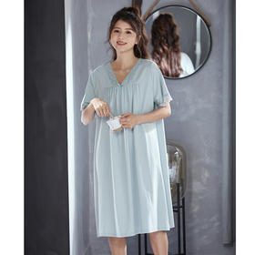 芬腾睡裙女士纯棉短袖夏季薄款中长裙休闲睡衣宽松大码全棉家居服