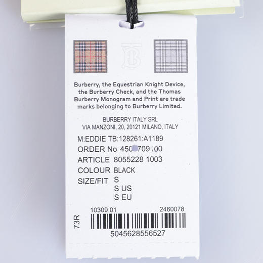 【特惠秒】Burberry 巴宝莉 男士全棉TB刺绣格纹领口短袖T恤 12024 商品图12