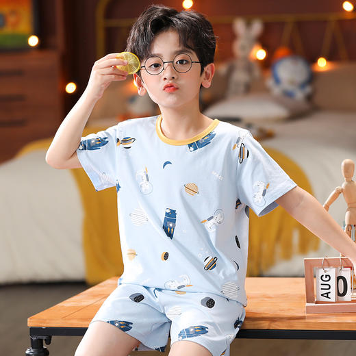 芬腾夏季男童睡衣短袖短裤宝宝纯棉薄款卡通儿童小男孩家居服套装 商品图3