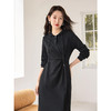 【开门红】熙世界黑色连帽卫衣连衣裙秋2025新款气质收腰显瘦休闲开叉裙子 商品缩略图1