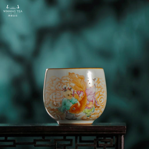 问鼎汝瓷鼎峰系列天青金钟杯（童子戏锦鲤） 商品图0
