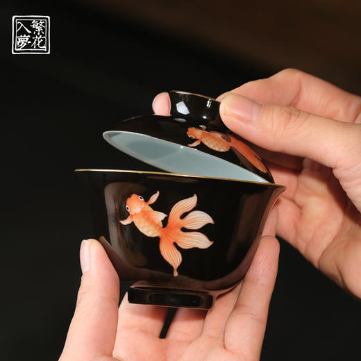 繁花入梦梵红观鱼佳趣二才盖碗 商品图2