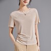 进口天丝三醋酸重磅短袖T恤女 2024夏季老钱新贵V领设计正肩上衣 商品缩略图2