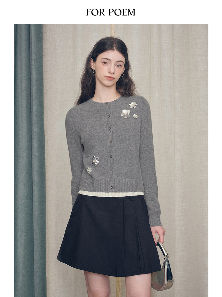ForPoem 现货 24/FW原创设计亮片刺绣花朵羊毛针织开衫