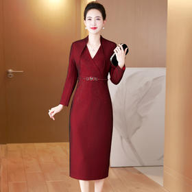 LC-LC2415新款修身显瘦中长款宴会晚礼服裙高档气质儿子结婚礼服旗袍