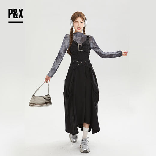 P&X设计师女装秋季长袖休闲时尚连衣裙套装长裙 824314181 黑色 商品图0