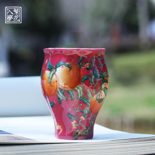 繁花入梦红釉五桃灼华小佛手杯（缺货） 商品图0