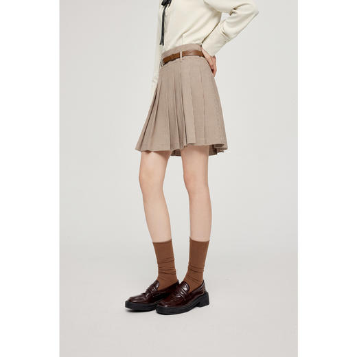 【严选】诗凡黎学院风双腰头格纹半身裙2024秋新款百褶高腰遮胯A字短裙女SF7140821 商品图2