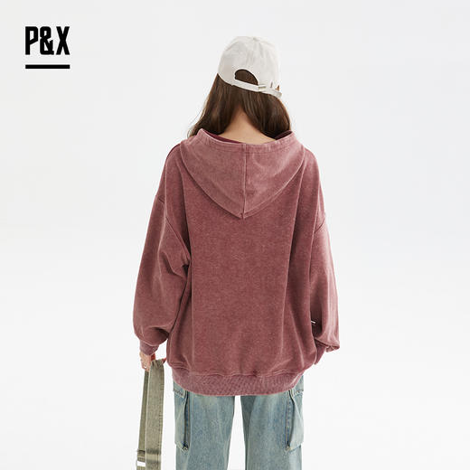 P&X设计师女装秋季百搭休闲连帽宽松中长款卫衣 824317395 红色 商品图3