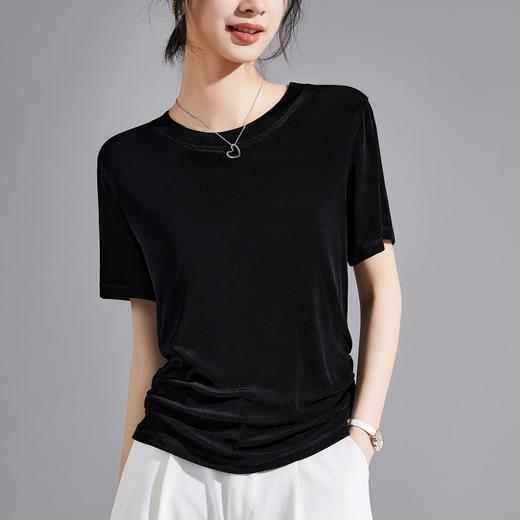 进口天丝三醋酸重磅短袖T恤女 2024夏季老钱新贵V领设计正肩上衣 商品图0