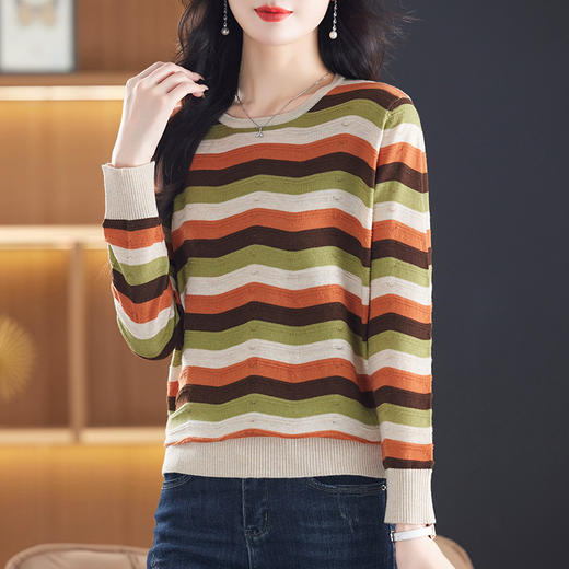 条纹长袖上衣，宽松针织打底小衫薄款CC-13-6301 商品图3