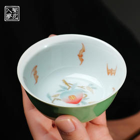 繁花入梦粉彩 福寿锦长卧足杯