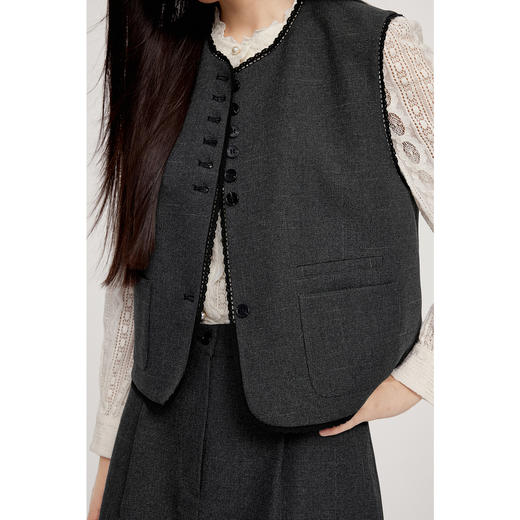 【严选】诗凡黎法式小香风马甲套装2024秋新款时尚洋气背心A字短裙女SF8110571 商品图3