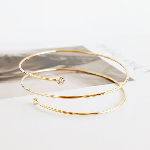 【95新】Tiffany & Co.蒂芙尼Elsa Peretti系列18K黄金双环双钻线圈手镯腕围约 16-17cmm女士现售价9500特价！260724NJS07 商品图2