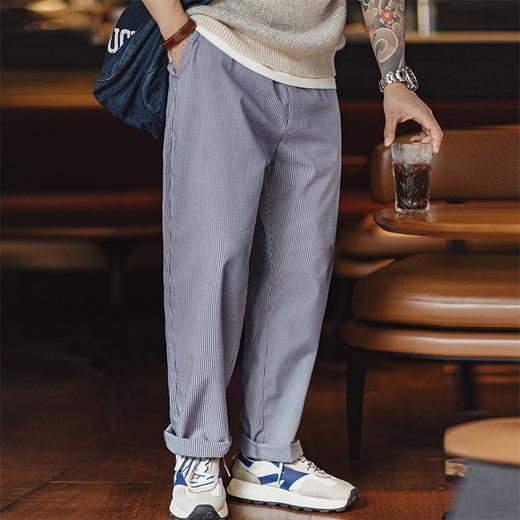 马登工装 美式休闲海浪条纹直筒裤轻薄抗皱泡泡纱长裤抽绳运动裤男夏 商品图4
