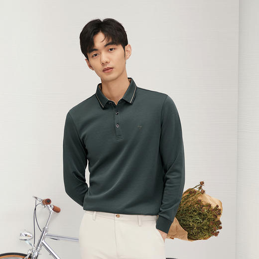 【含羊毛】柒牌男士长袖POLO衫2024秋冬新款方领磨毛商务休闲上衣 127T70320 商品图1