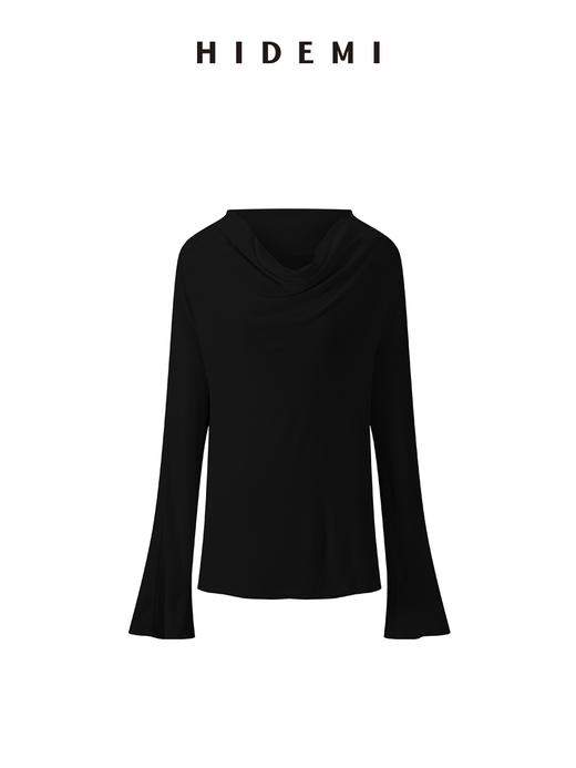 HIDEMI 极简设计感多种穿法荡漾领臻品混纺极细绵羊毛针织长袖弹力加厚款弹力T恤上衣 白色/黑色/赭石红/奶茶米 商品图9