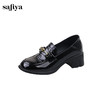Safiya/索菲娅2024秋英伦风石头纹漆皮爱心扣百搭粗跟通勤小皮鞋 SF43112083 商品缩略图8