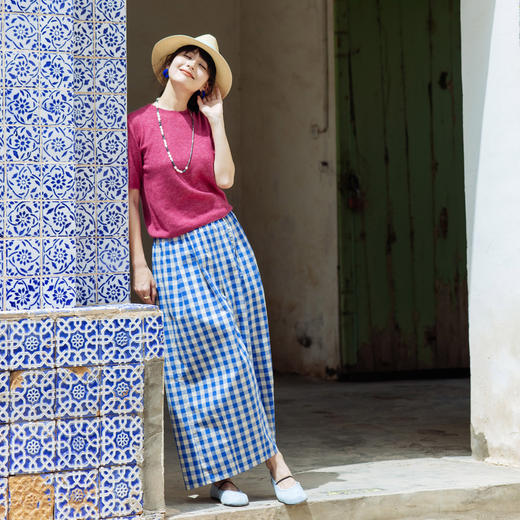 绽放595朵2024早秋新款女装天丝羊绒羊毛短袖彩色文艺针织T恤上衣 商品图1