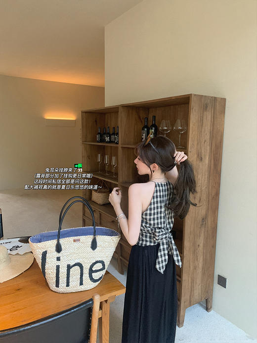 金蘑菇菇pache小桃 兔耳朵挂脖/挂脖露肩上衣女短款精致洋气小衫 商品图1