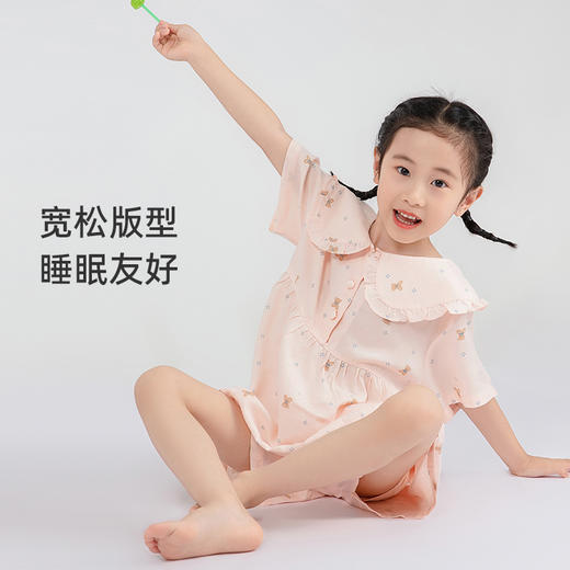 【商场同款】熳洁儿 儿童家居服梭织女童可爱小熊印花娃娃领家居服短袖短裤套装24203609 商品图3