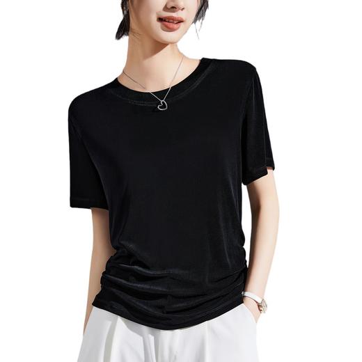 进口天丝三醋酸重磅短袖T恤女 2024夏季老钱新贵V领设计正肩上衣 商品图4