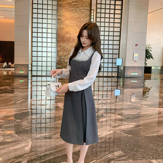 奢姿2025年春季新款大码女装减龄花边裙子胖妹妹撞色假两件连衣裙9943826606 商品图1