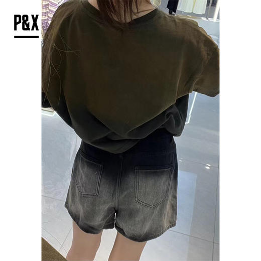 P&X设计师女装夏季个性磨白牛仔短裤 824227368 黑色 商品图2
