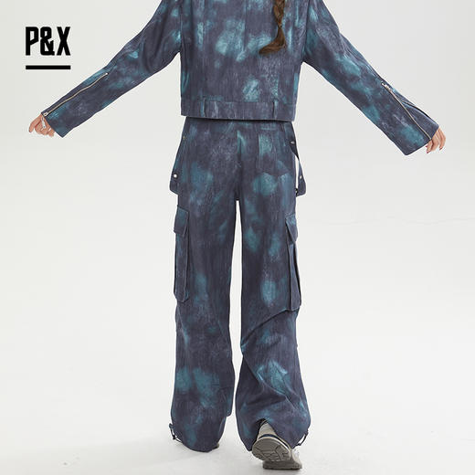 P&X设计师女装秋季扎染微潮高街迷彩阔腿休闲长裤824309288 宝蓝 商品图2