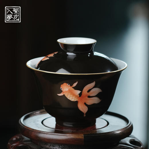 繁花入梦梵红观鱼佳趣二才盖碗 商品图0