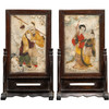 清 红木镶云石彩绘人物诗文砚屏（一对） 商品缩略图5