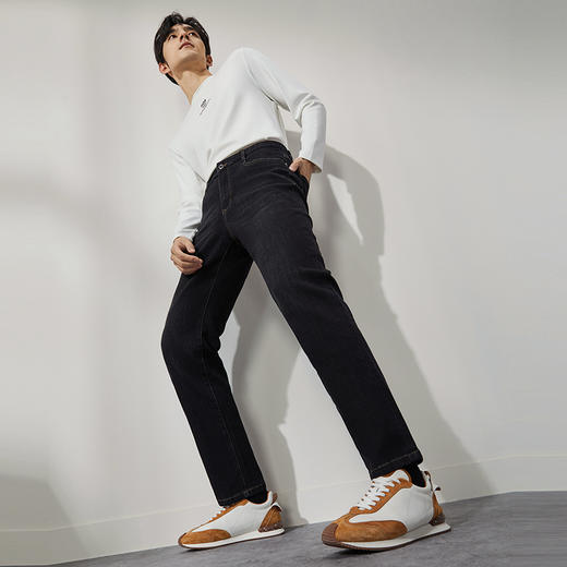 【含羊毛】柒牌水洗牛仔裤男2024秋冬新款时尚休闲百搭直筒长裤子	127H71350 商品图1
