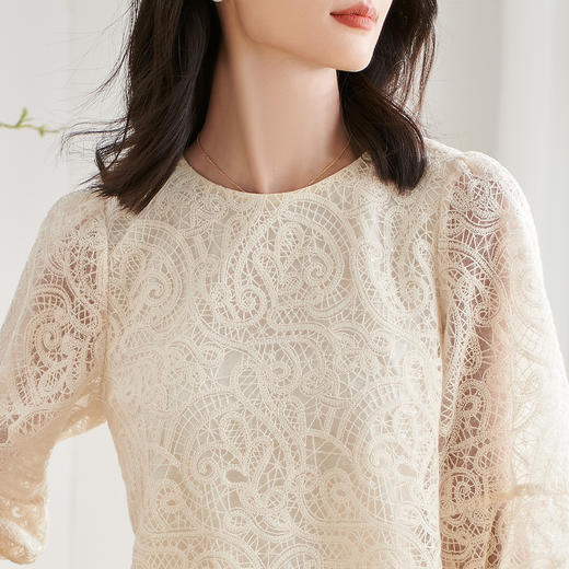 米思阳2026春季新款法式设计感蕾丝衬衫高端镂花泡泡袖上衣女小衫3165 商品图4