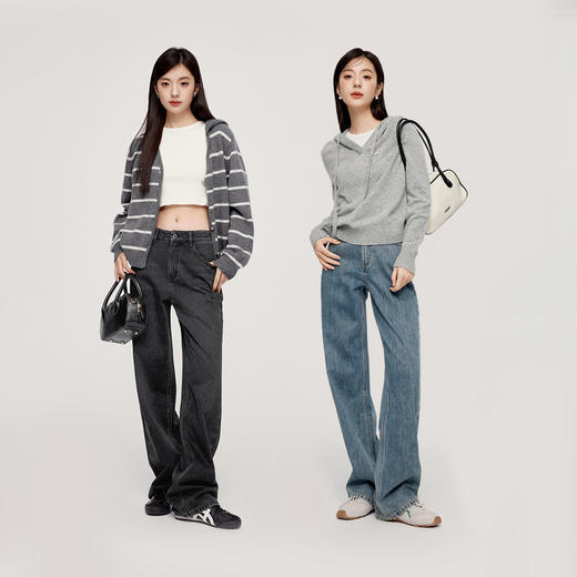 【严选】诗凡黎高街直筒阔腿牛仔裤2024秋新款美式复古小个子高腰显瘦长裤SF8150751 商品图1