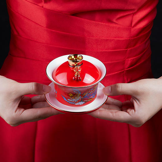 《衍福·龙凤和鸣》茶礼珍品套装 足金乾隆御笔衍福云佩  婚礼婚庆敬茶 龙凤茶杯 盖碗茶茶具 商品图1