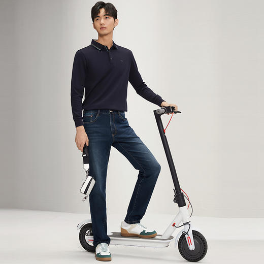 【含羊毛】柒牌男士长袖POLO衫2024秋冬新款方领磨毛商务休闲上衣 127T70320 商品图3