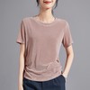 进口天丝三醋酸重磅短袖T恤女 2024夏季老钱新贵V领设计正肩上衣 商品缩略图1