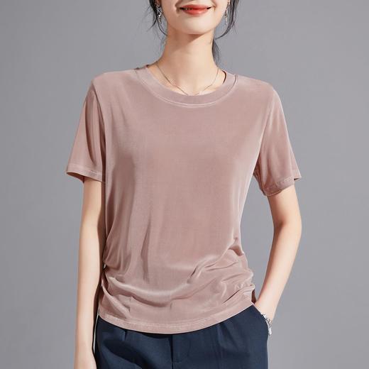 进口天丝三醋酸重磅短袖T恤女 2024夏季老钱新贵V领设计正肩上衣 商品图1