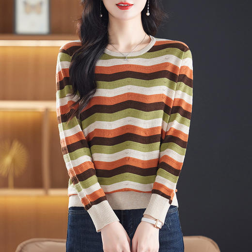 条纹长袖上衣，宽松针织打底小衫薄款CC-13-6301 商品图2