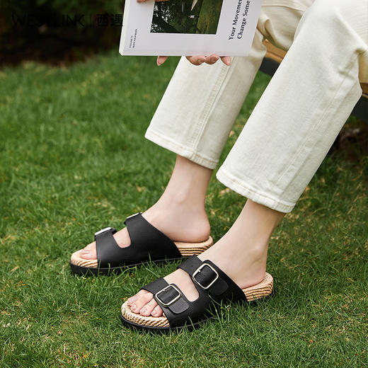 西遇勃肯凉拖鞋女新款夏季厚底凉鞋白色一字带外穿沙滩拖鞋21546674 商品图1